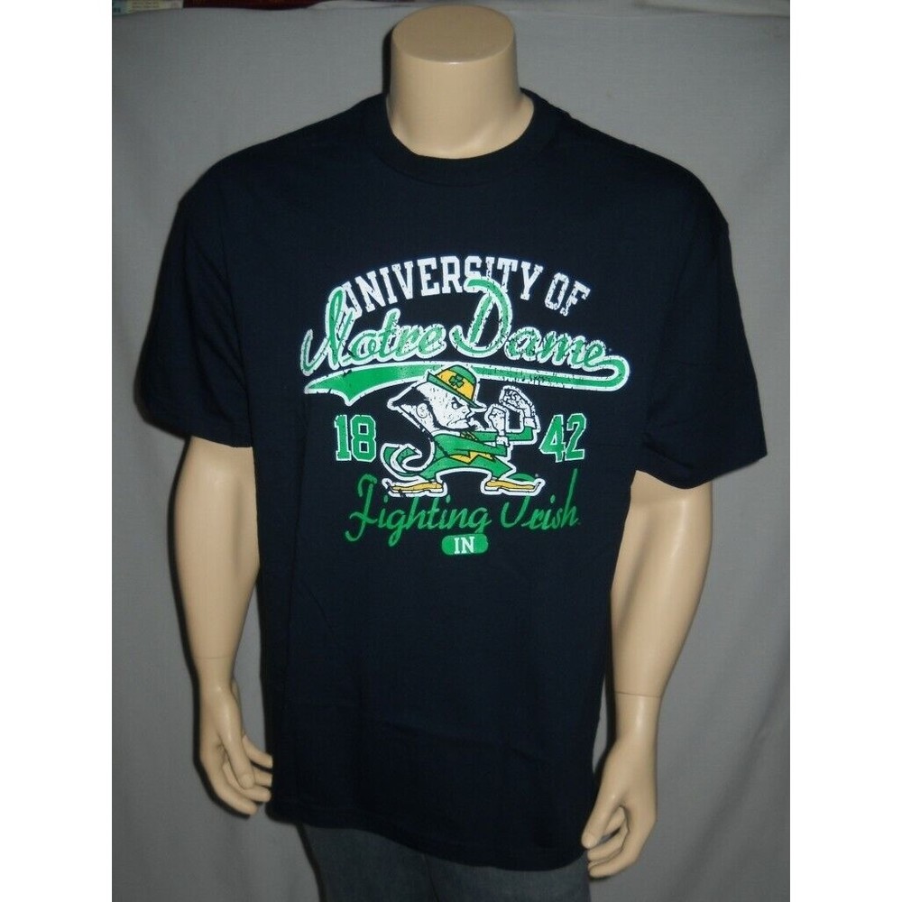 UNIVERSITY of NOTRE DAME T Shirt Mens Blue Fighting Irish Leprechaun NCAA